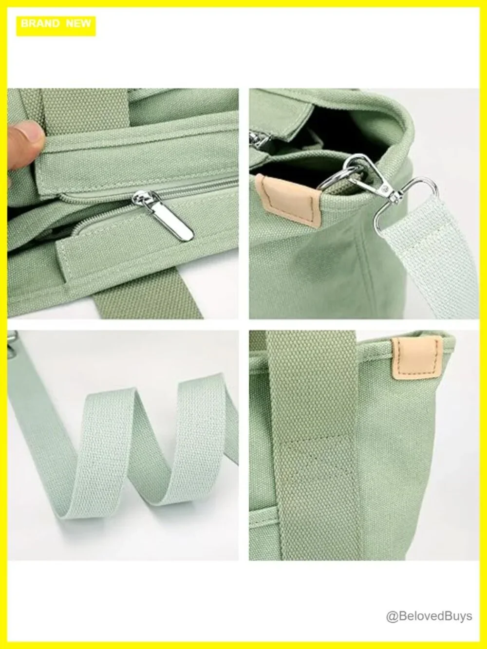 Canvas Tote Bag with Zipper Crossbody Shoulder Bag Large Multi-Pocket Purse